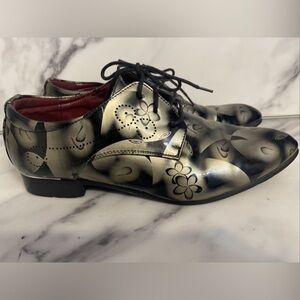 Men's Black & Grey Glossy Patent Leather Formal Dress Lace Up Shoes Size 8.5